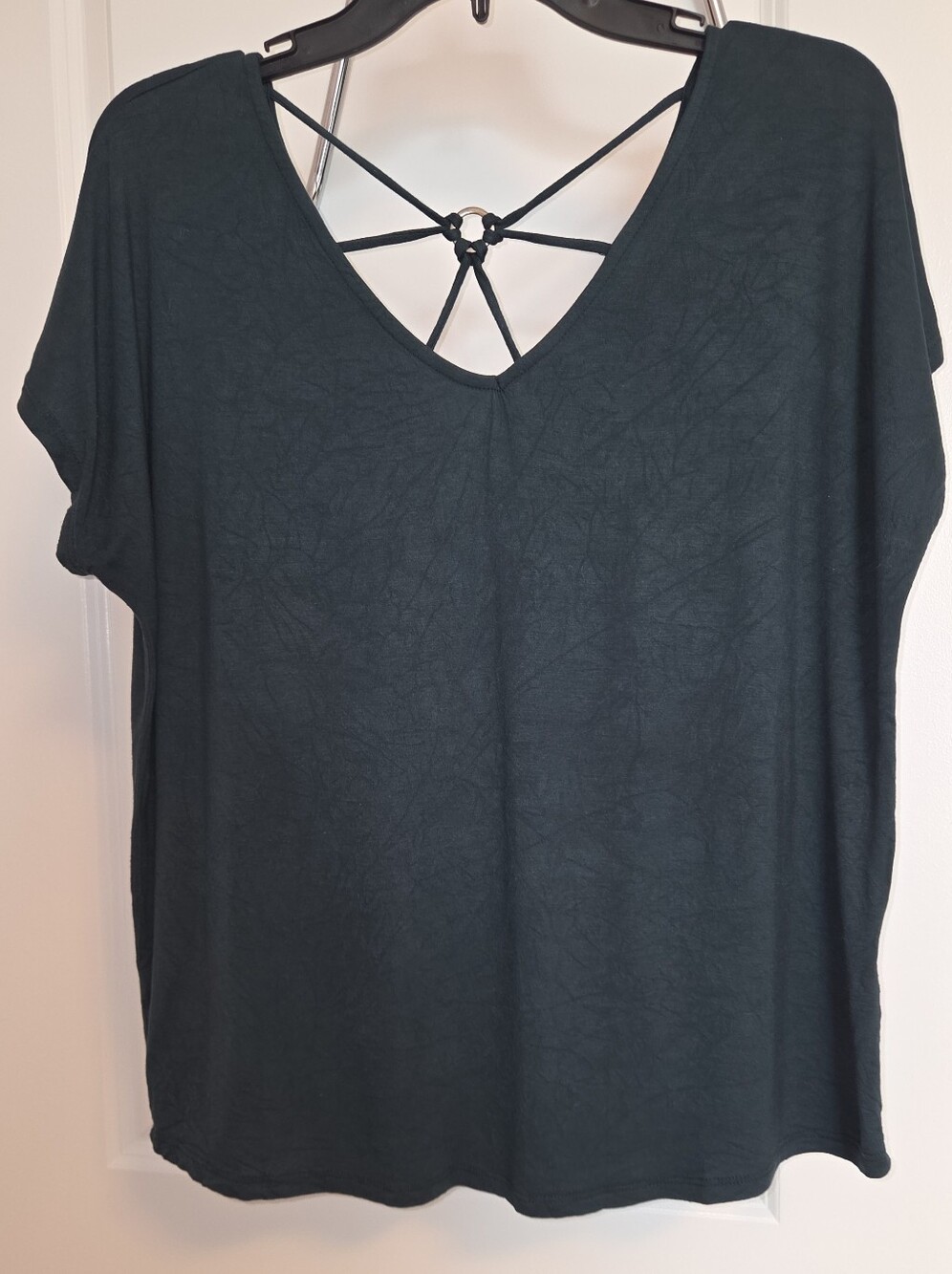 Paper Moon Dark Teal Green Strappy O-Ring V-Neck Short Sleeve Top - Size M